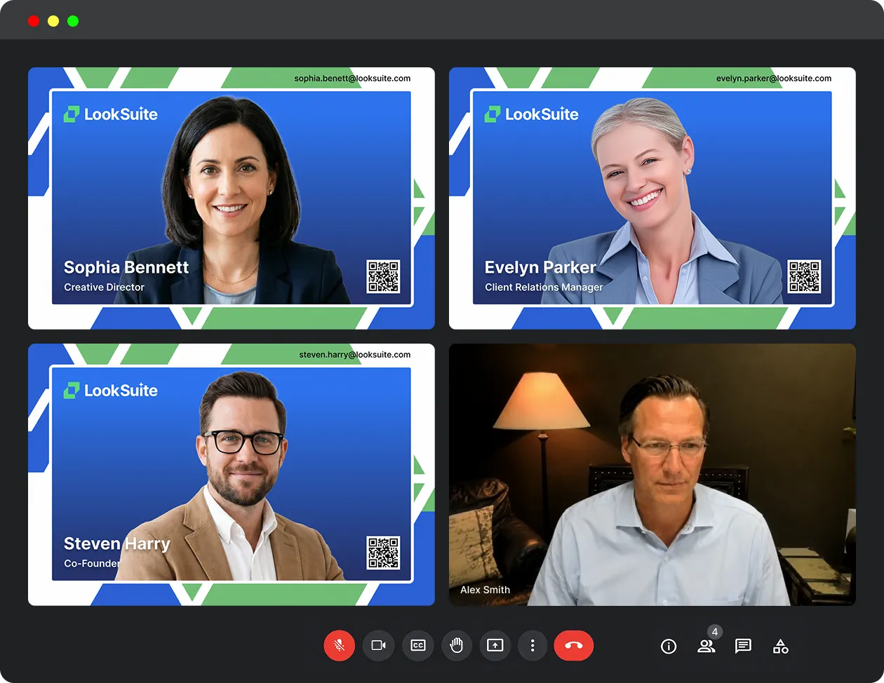 Same meeting after LookSuite: consistent branded backgrounds