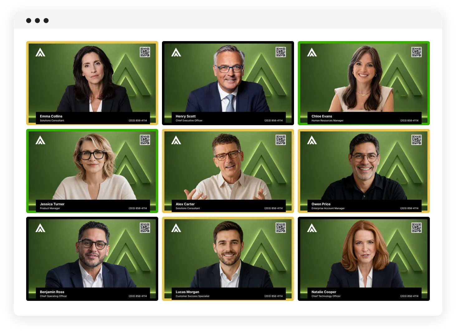 A grid of employees on a video call, each with a consistent LookSuite branded background